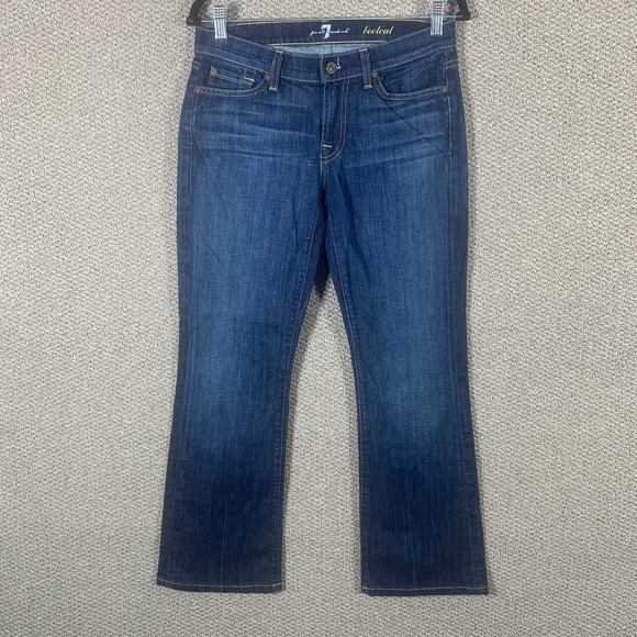 7 For all Mankind Womens‎ Jeans Size 28 Blue Dark Wash Denim Bootcut Low Rise - Picture 1 of 12